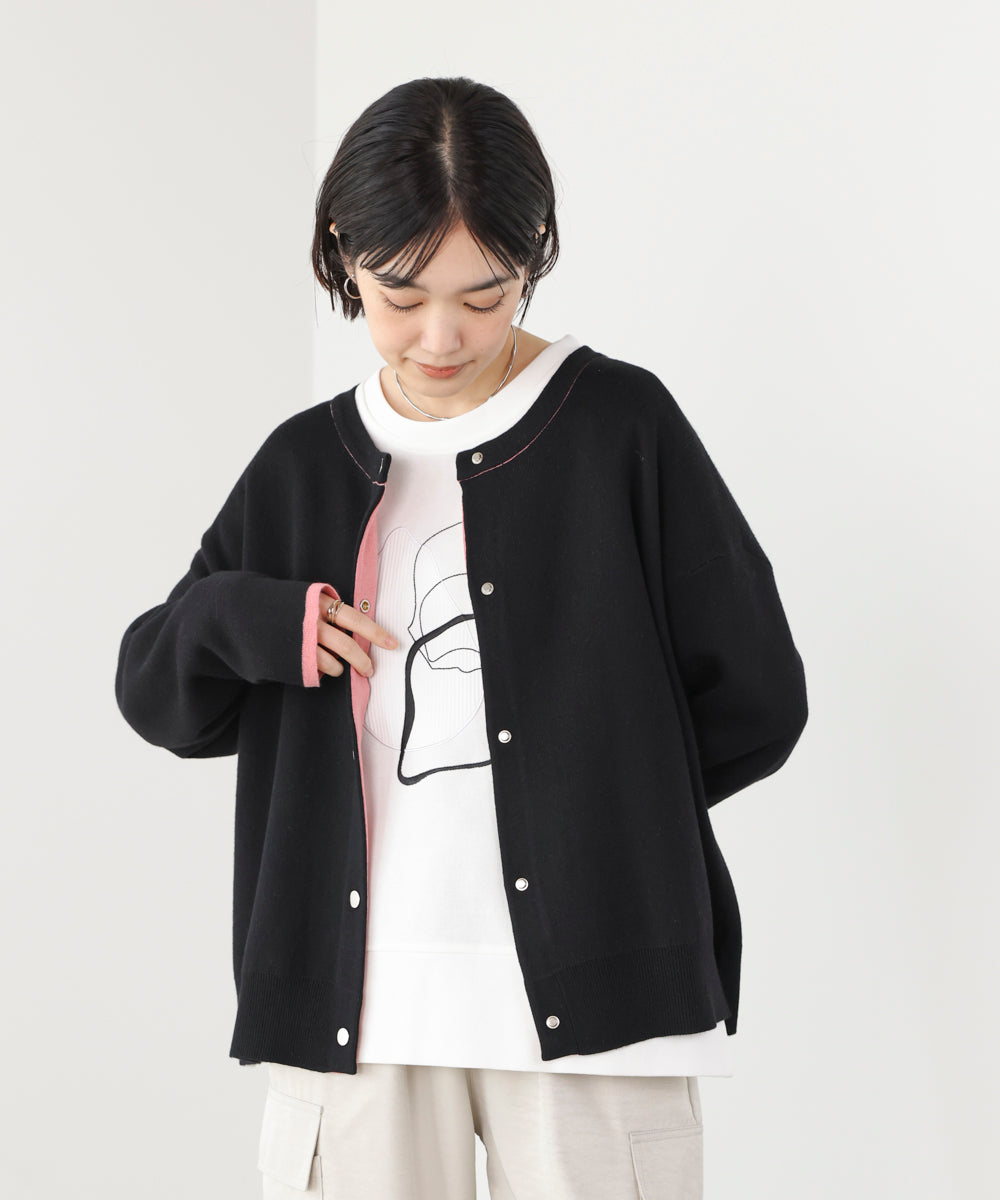ダブルフェイス配色ニットカーディガン［3/6発送予定］