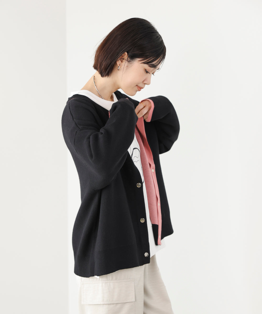 ダブルフェイス配色ニットカーディガン［3/6発送予定］
