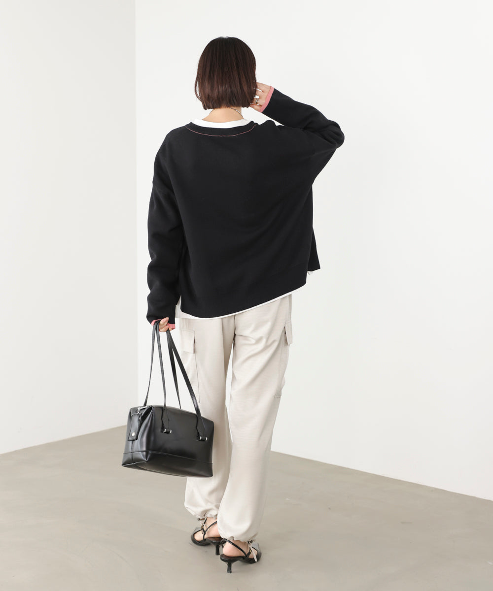 ダブルフェイス配色ニットカーディガン［3/6発送予定］