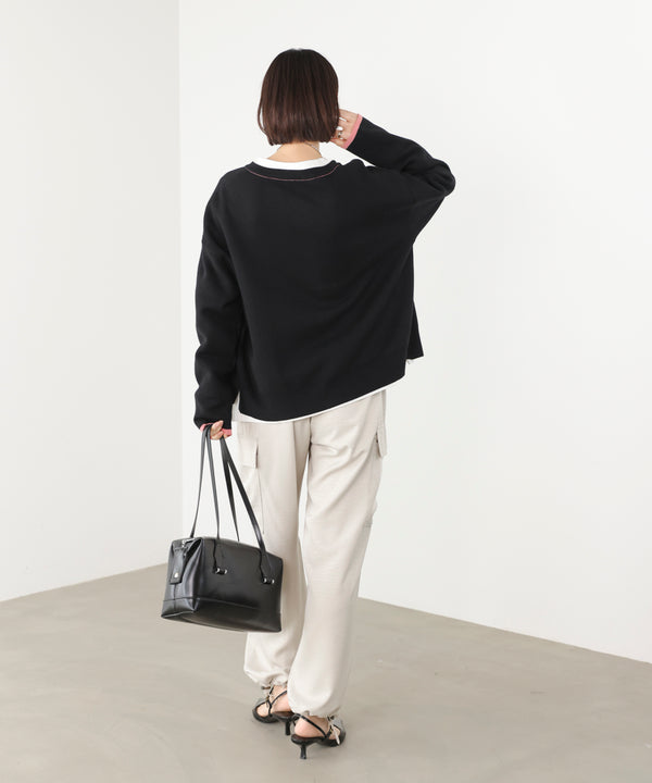 ダブルフェイス配色ニットカーディガン［3/6発送予定］