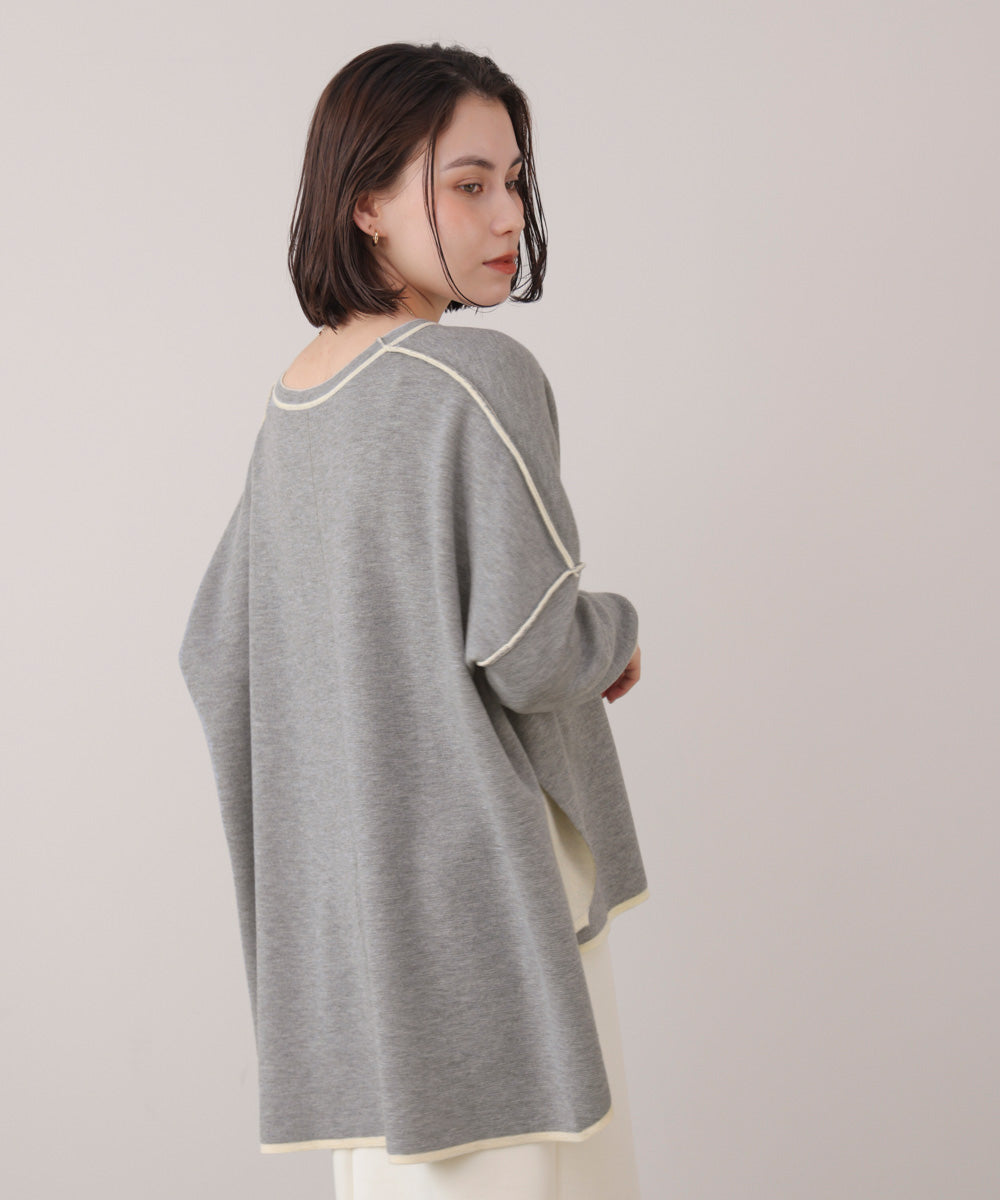 リバーシブルダブル丸首ポンチョ風ニット