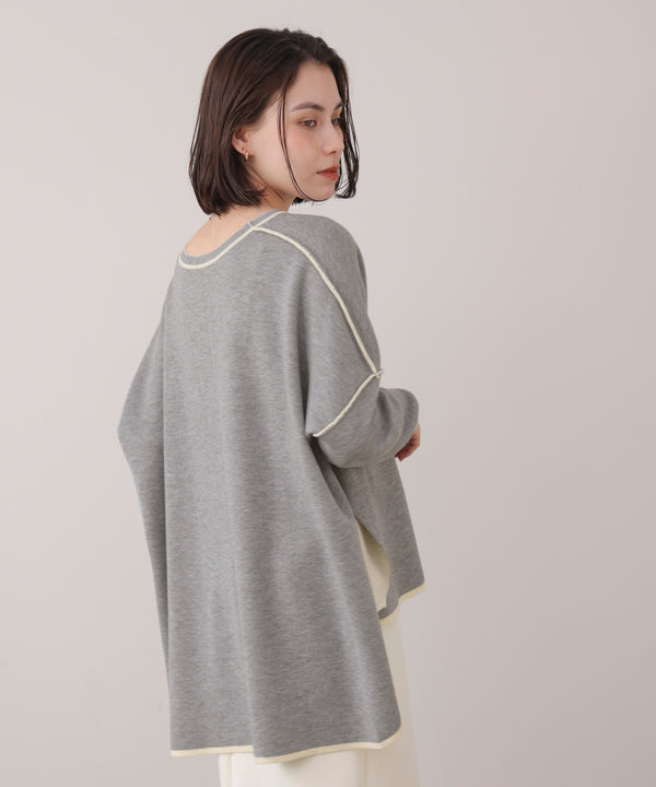 リバーシブルダブル丸首ポンチョ風ニット