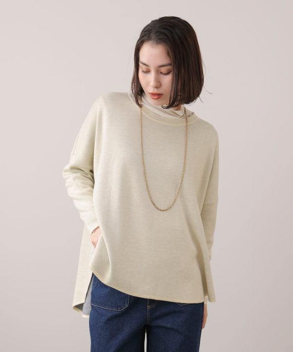 リバーシブルダブル丸首ポンチョ風ニット