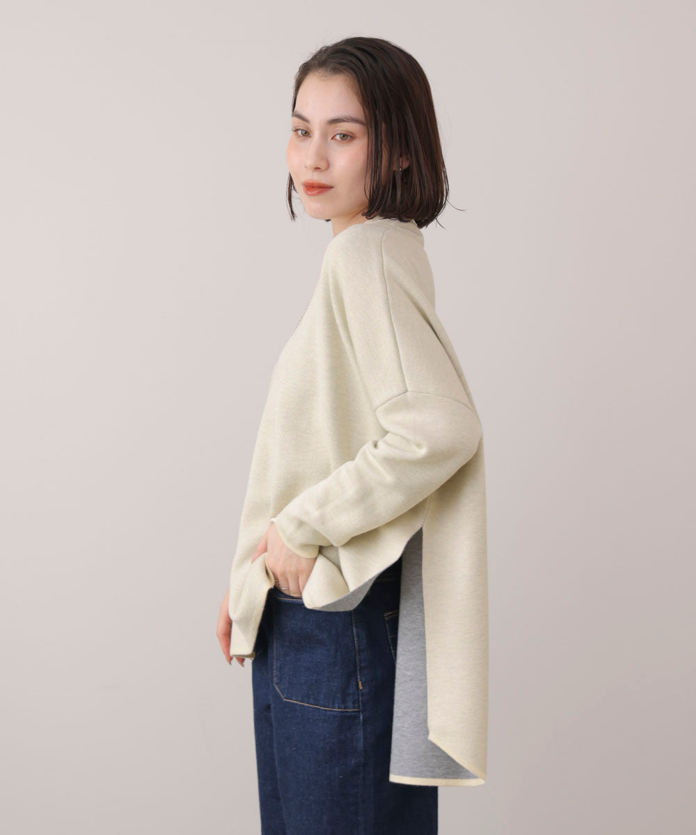 リバーシブルダブル丸首ポンチョ風ニット