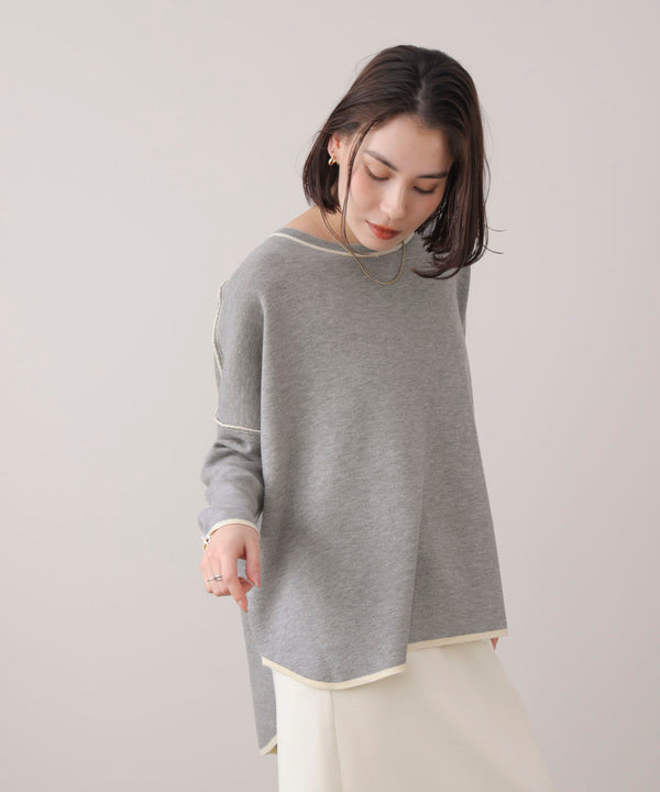 リバーシブルダブル丸首ポンチョ風ニット