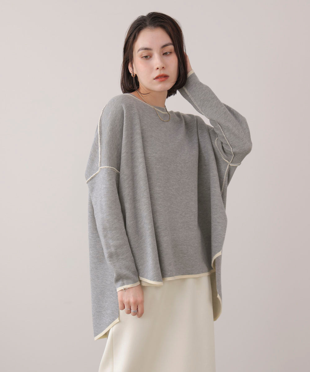 リバーシブルダブル丸首ポンチョ風ニット