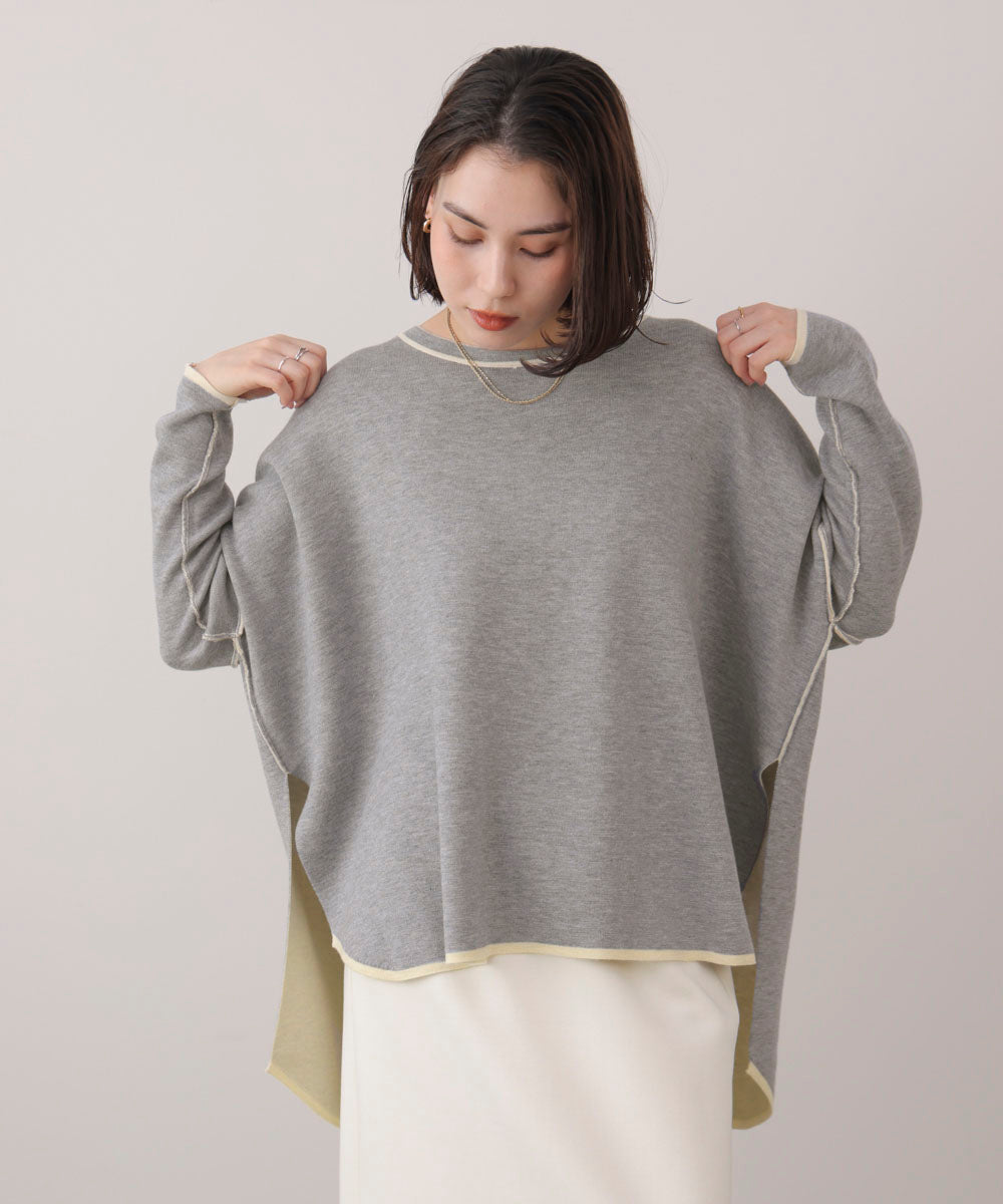 リバーシブルダブル丸首ポンチョ風ニット