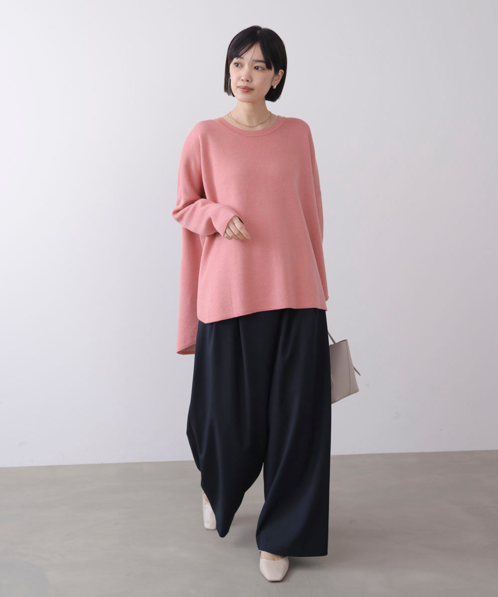 リバーシブルダブル丸首ポンチョ風ニット