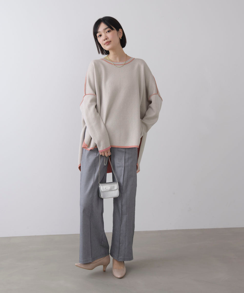 リバーシブルダブル丸首ポンチョ風ニット