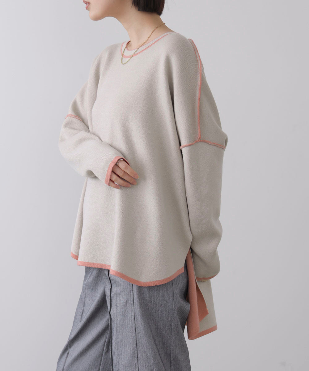 リバーシブルダブル丸首ポンチョ風ニット