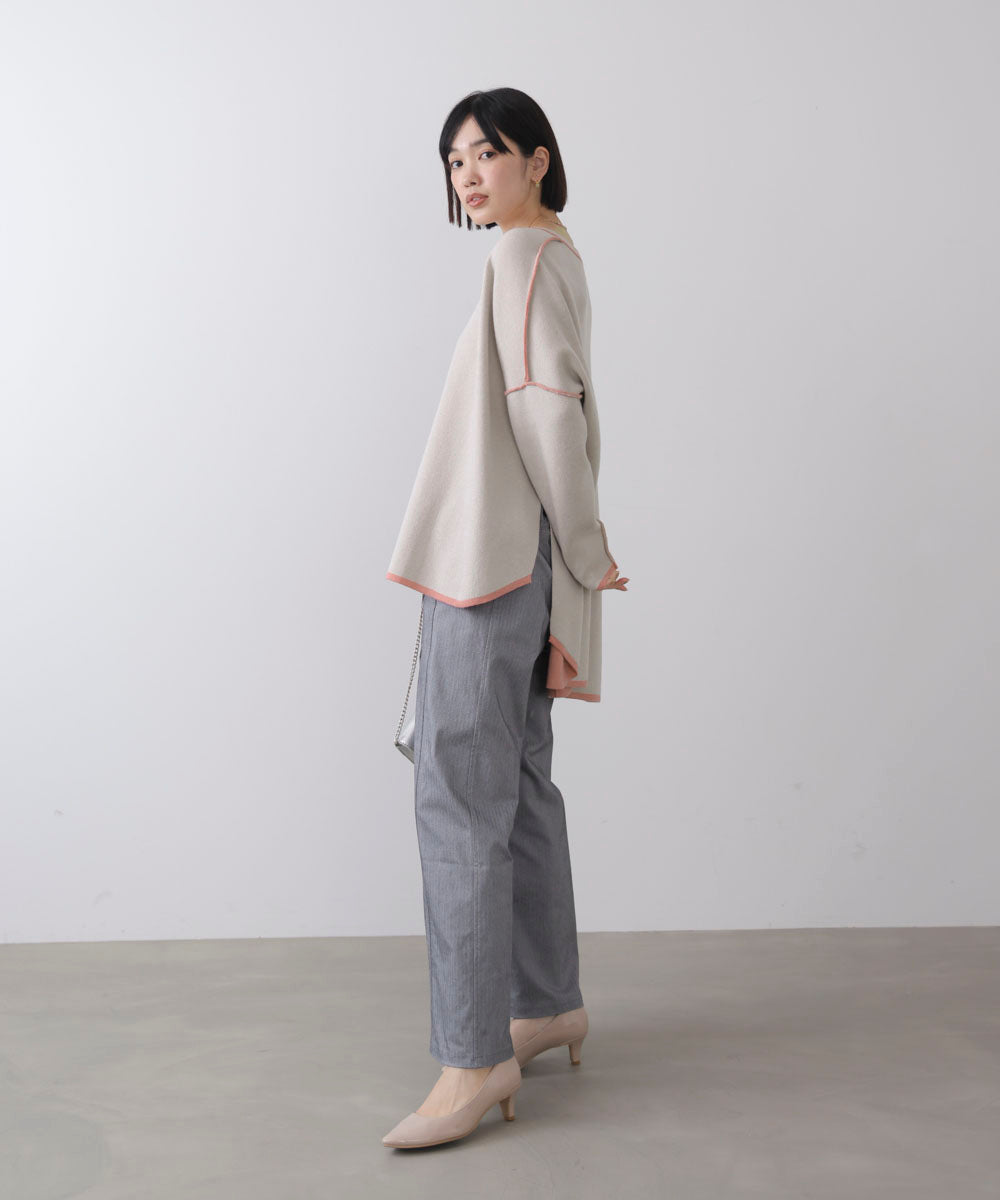 リバーシブルダブル丸首ポンチョ風ニット