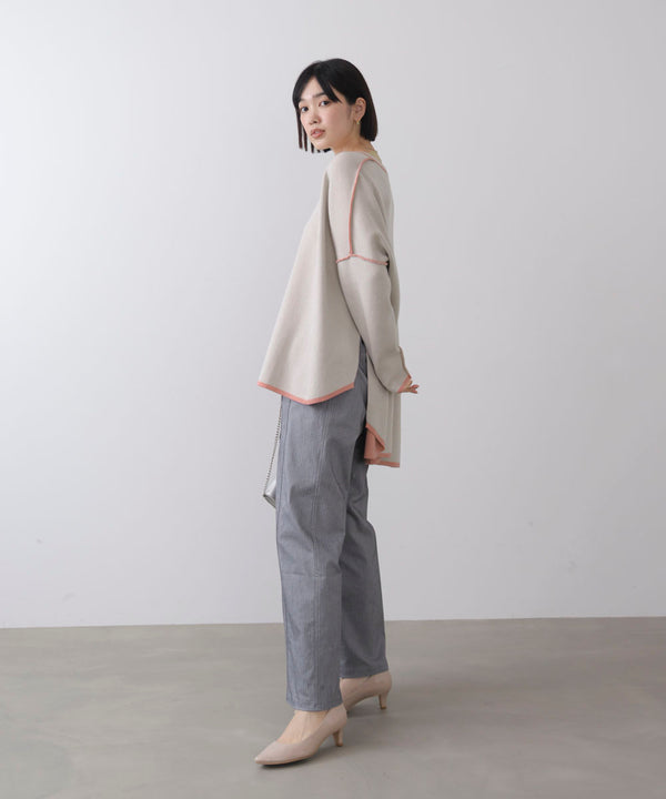 リバーシブルダブル丸首ポンチョ風ニット