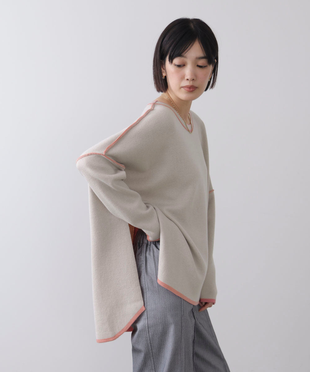 リバーシブルダブル丸首ポンチョ風ニット