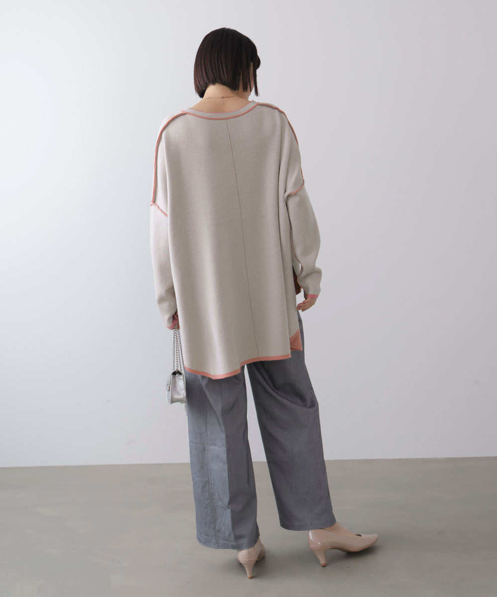 リバーシブルダブル丸首ポンチョ風ニット