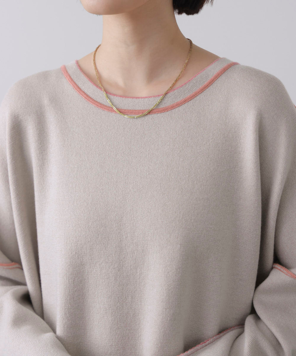 リバーシブルダブル丸首ポンチョ風ニット