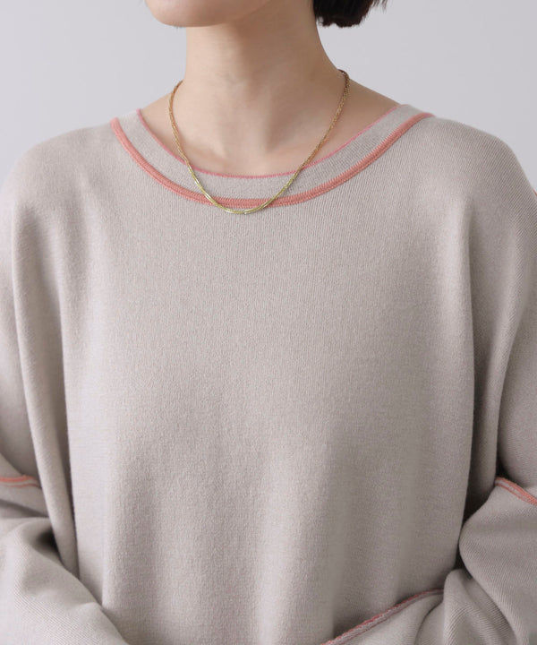 リバーシブルダブル丸首ポンチョ風ニット