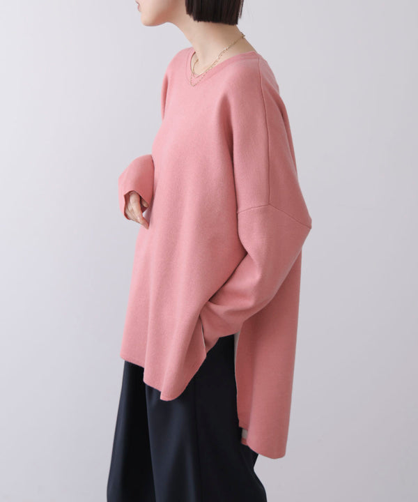 リバーシブルダブル丸首ポンチョ風ニット