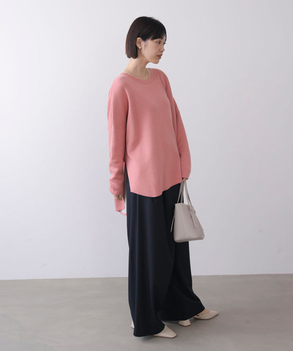 リバーシブルダブル丸首ポンチョ風ニット