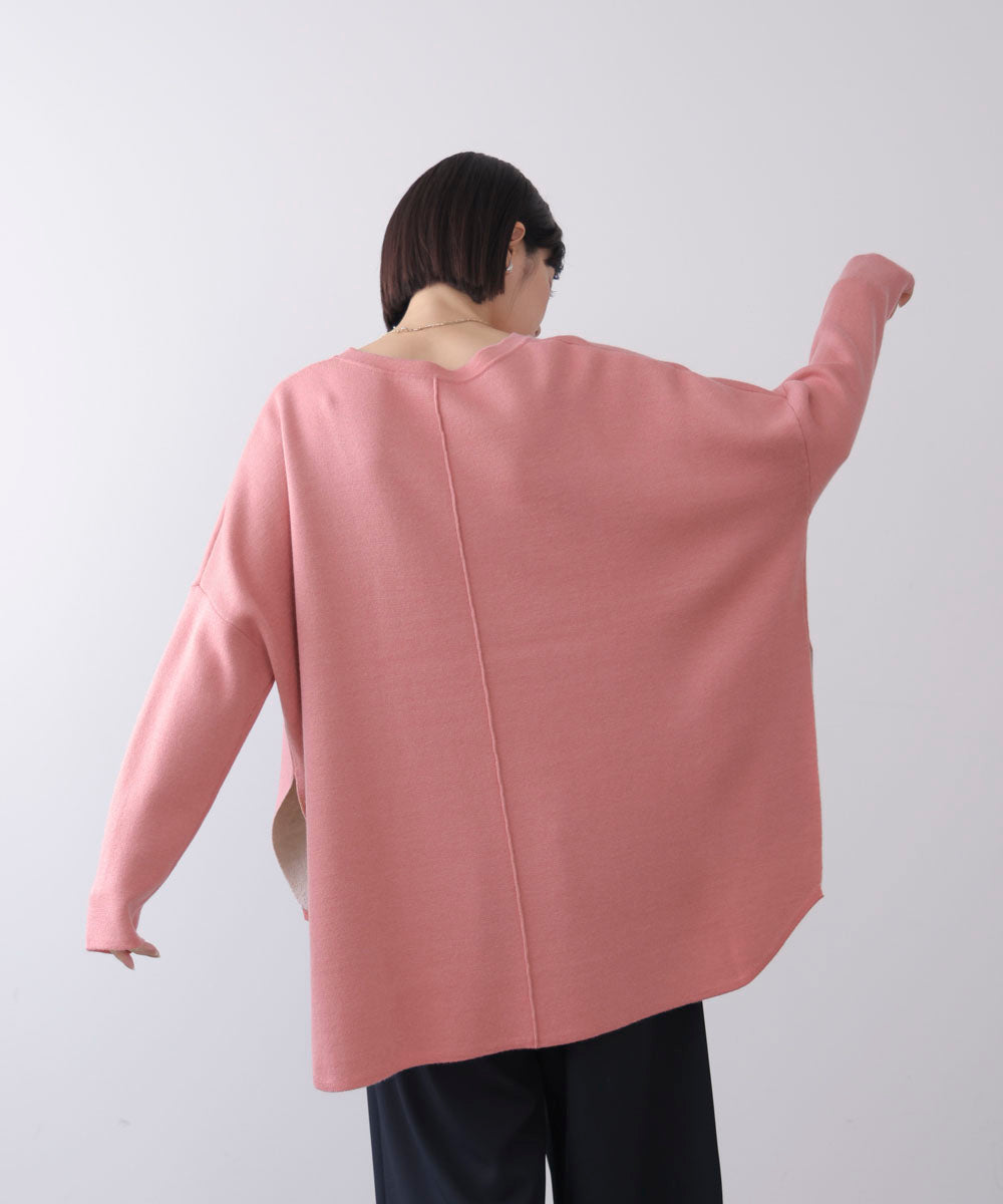 リバーシブルダブル丸首ポンチョ風ニット