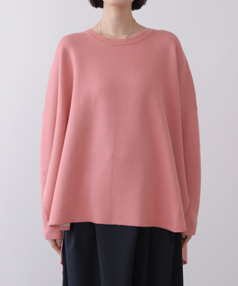 リバーシブルダブル丸首ポンチョ風ニット