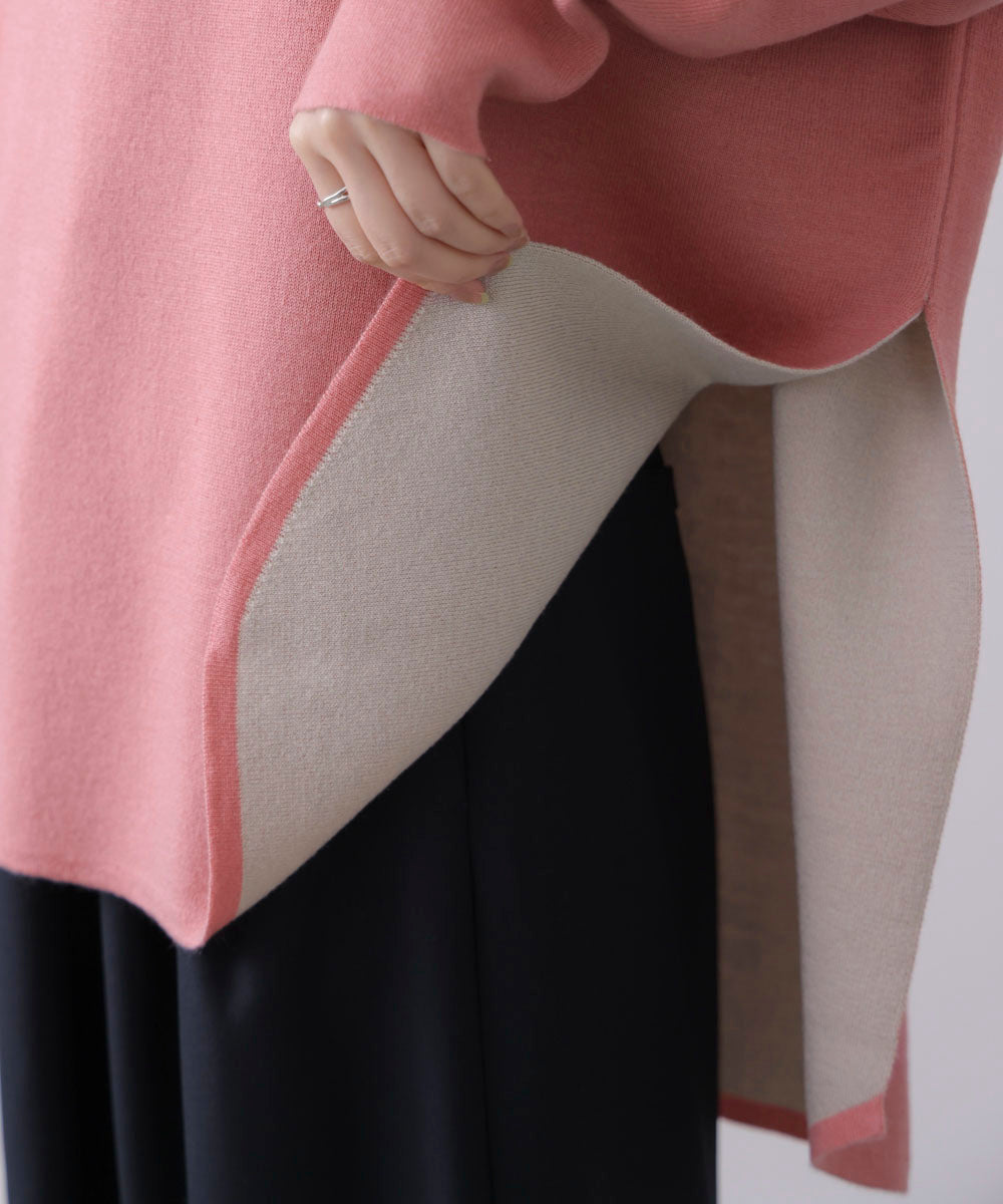 リバーシブルダブル丸首ポンチョ風ニット