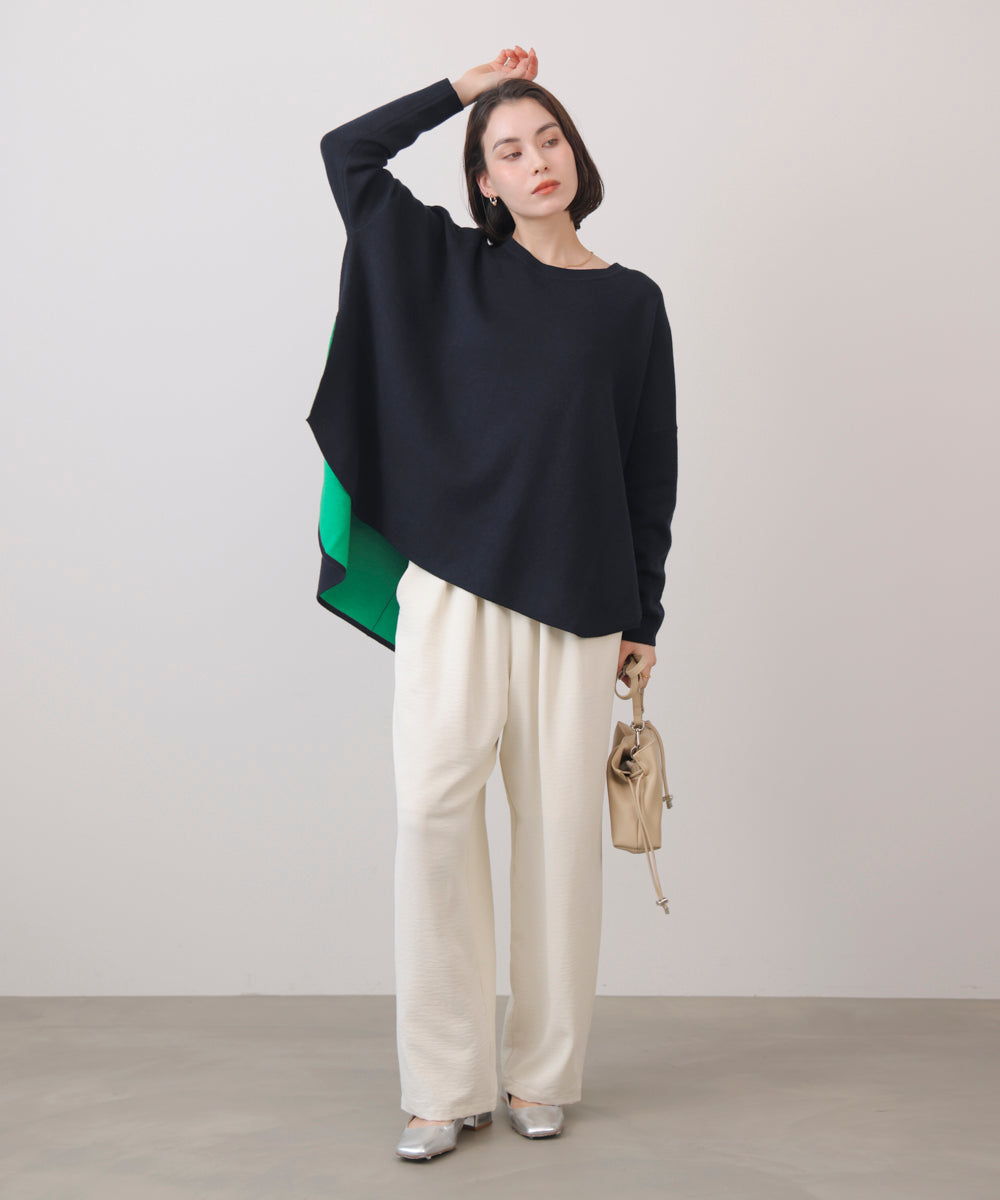 リバーシブルダブル丸首ポンチョ風ニット