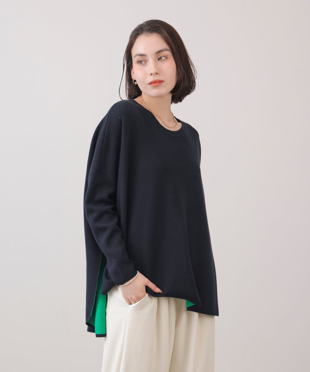 リバーシブルダブル丸首ポンチョ風ニット