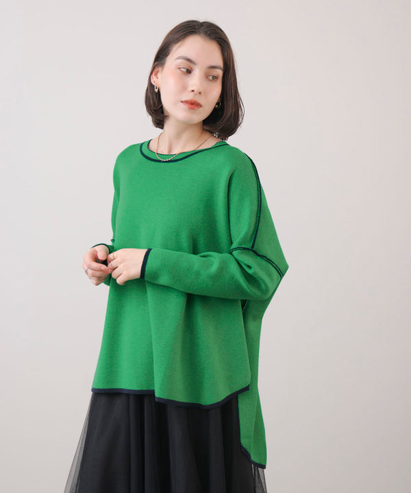 リバーシブルダブル丸首ポンチョ風ニット