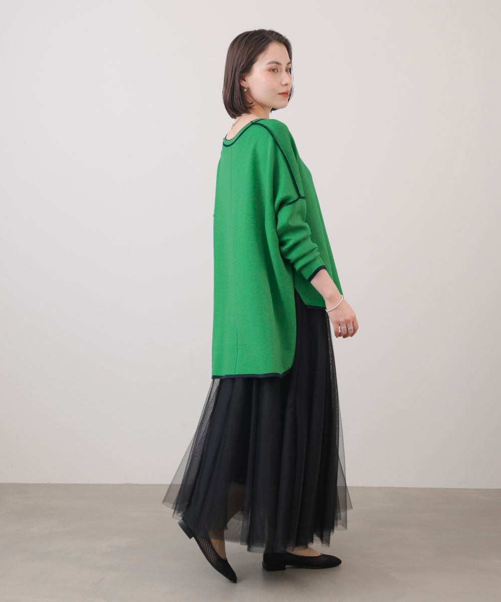 リバーシブルダブル丸首ポンチョ風ニット