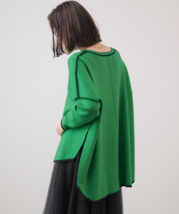 リバーシブルダブル丸首ポンチョ風ニット