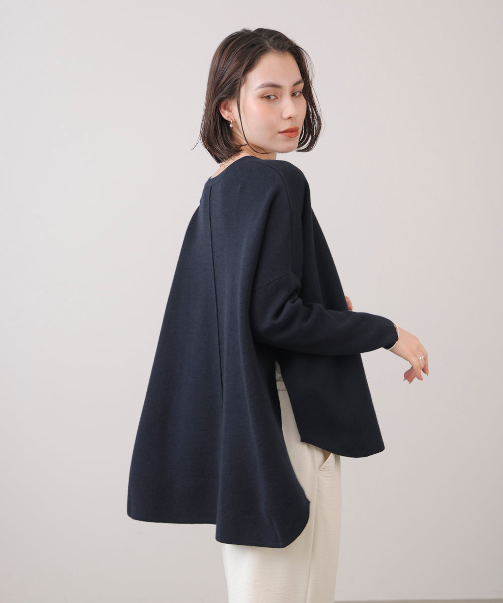 リバーシブルダブル丸首ポンチョ風ニット