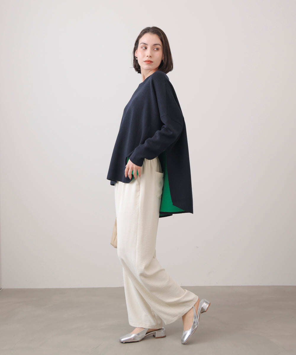 リバーシブルダブル丸首ポンチョ風ニット