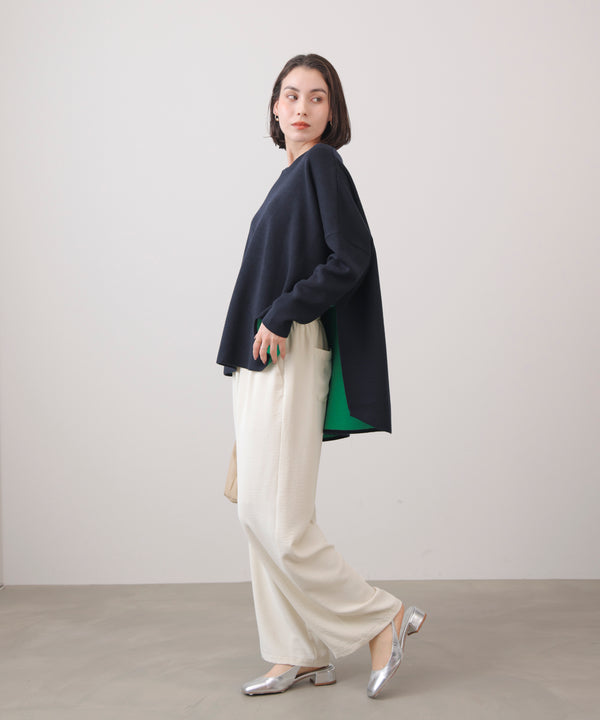 リバーシブルダブル丸首ポンチョ風ニット