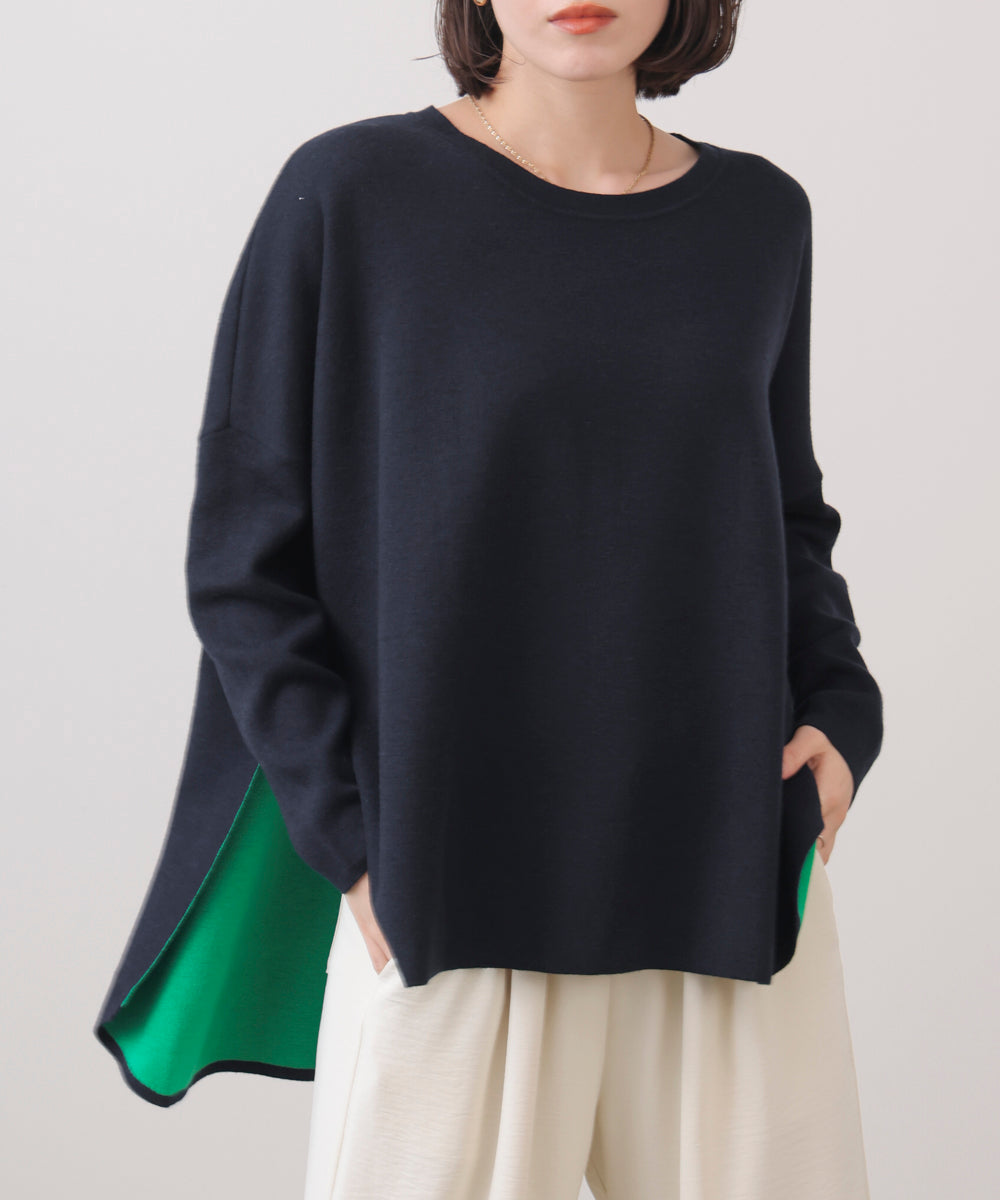 リバーシブルダブル丸首ポンチョ風ニット