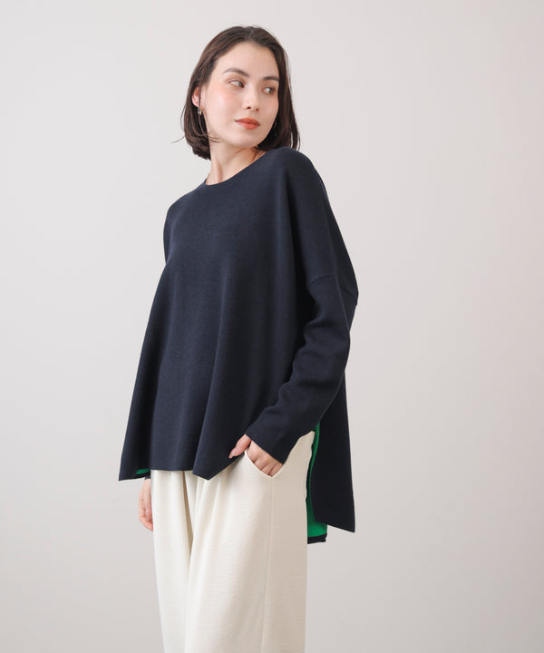 リバーシブルダブル丸首ポンチョ風ニット