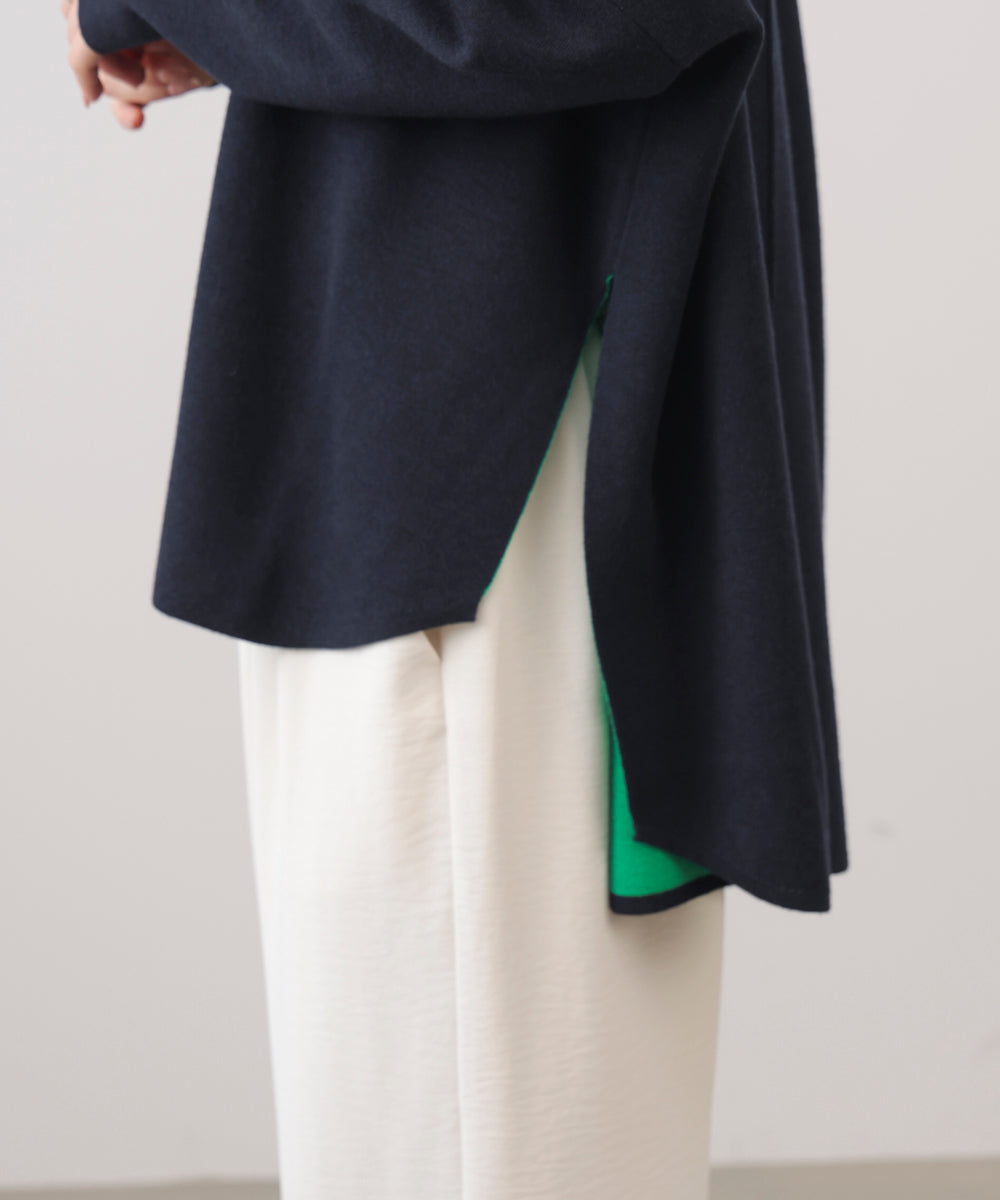 リバーシブルダブル丸首ポンチョ風ニット