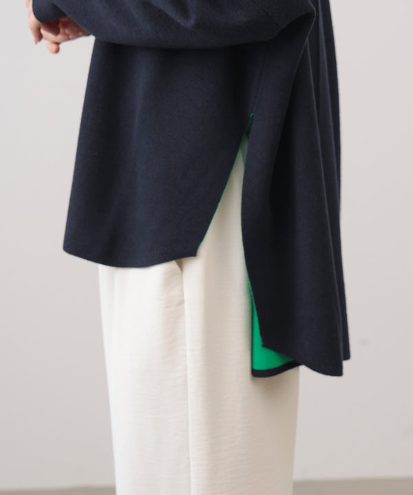 リバーシブルダブル丸首ポンチョ風ニット