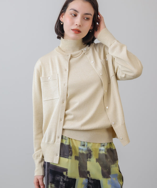 マイクロラメ丸首ニットカーディガン［2/23発送予定］