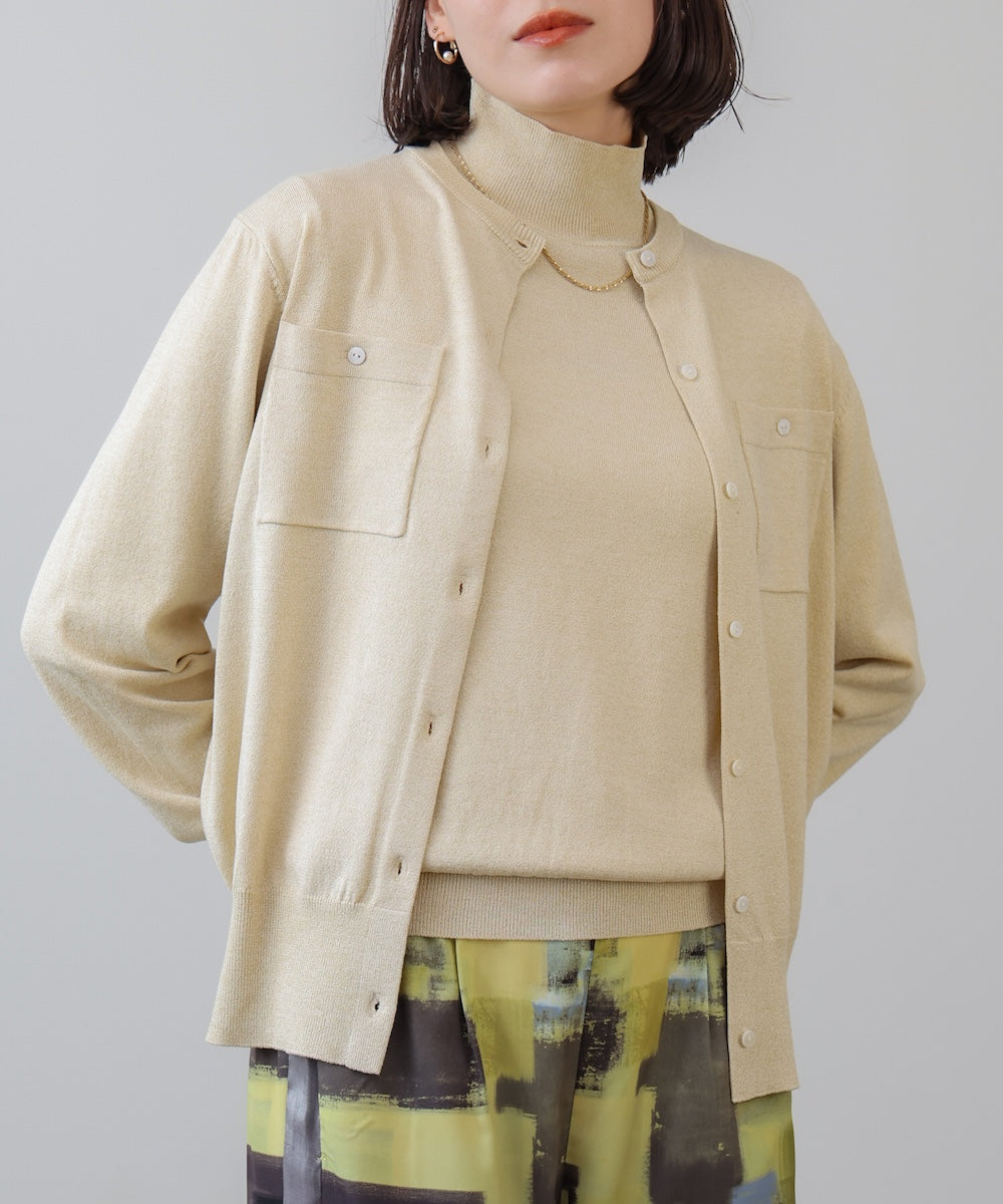 マイクロラメ丸首ニットカーディガン［2/23発送予定］