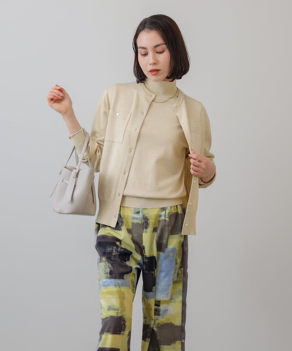 マイクロラメ丸首ニットカーディガン［2/23発送予定］