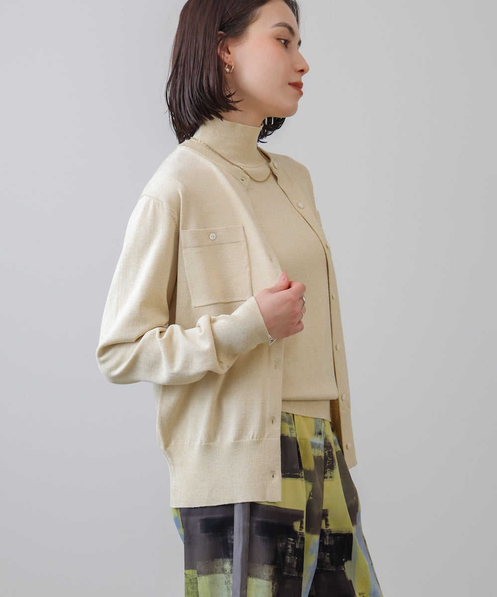 マイクロラメ丸首ニットカーディガン［2/23発送予定］