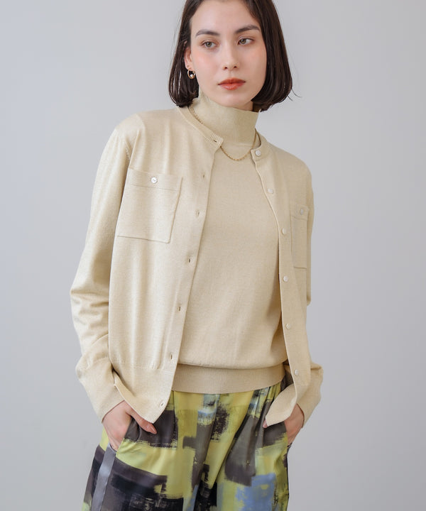 マイクロラメ丸首ニットカーディガン［2/23発送予定］