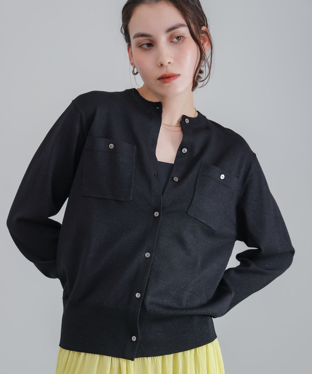 マイクロラメ丸首ニットカーディガン［2/23発送予定］