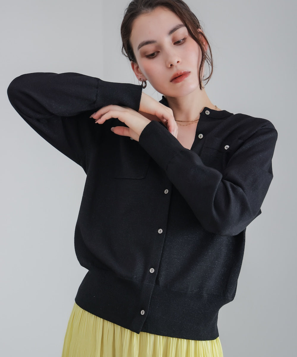 マイクロラメ丸首ニットカーディガン［2/23発送予定］