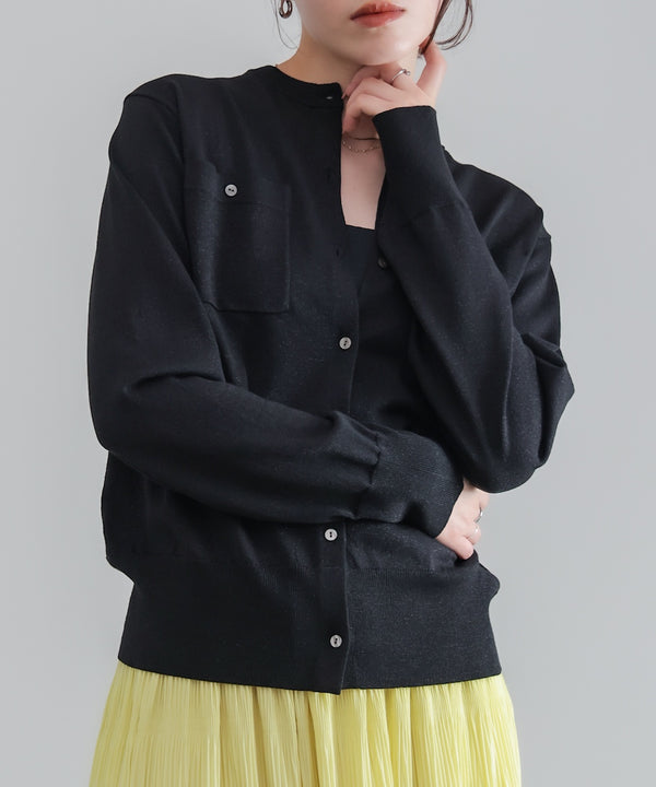 マイクロラメ丸首ニットカーディガン［2/23発送予定］