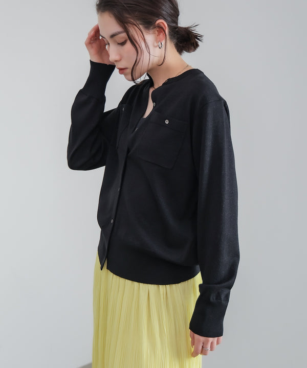 マイクロラメ丸首ニットカーディガン［2/23発送予定］