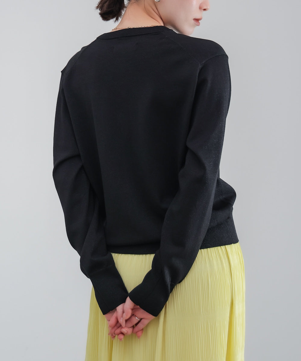 マイクロラメ丸首ニットカーディガン［2/23発送予定］