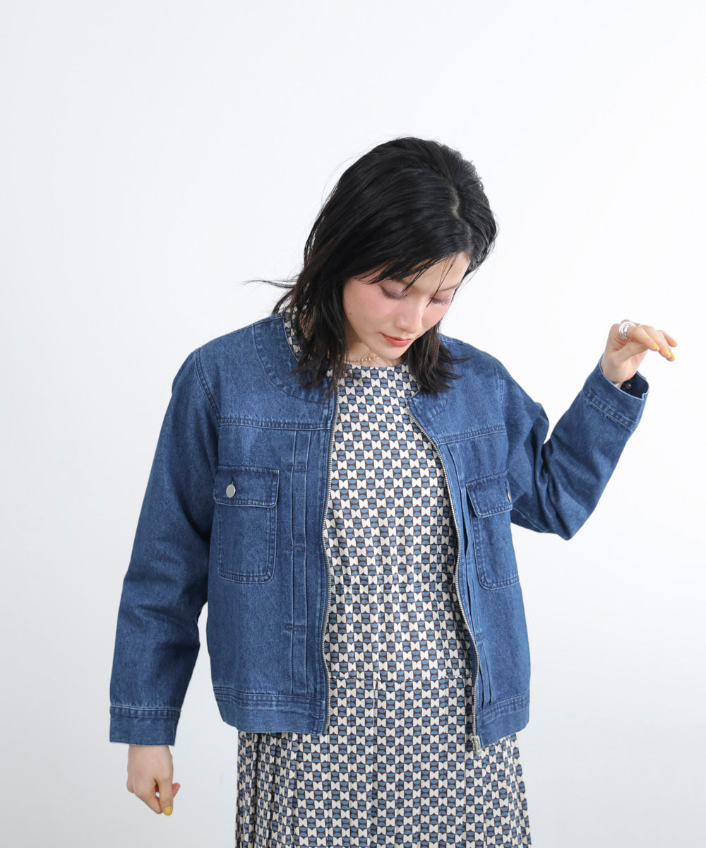 デニムノーカラージャケット［2/18発送予定］