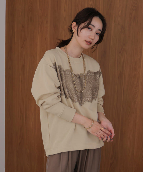 裏起毛レースラインプルオーバー