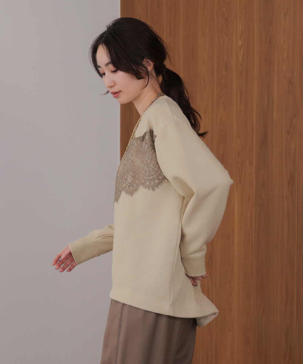 裏起毛レースラインプルオーバー